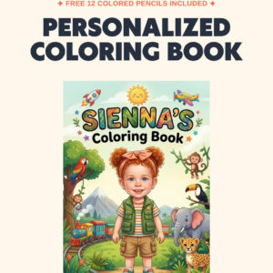 PickedIn personalized coloring book — cover with the child's name, free 12 colored pencils included